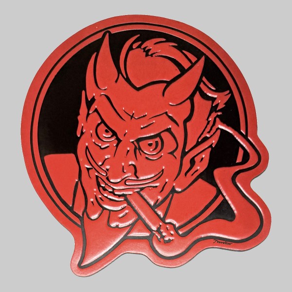 Devil with cigar patch in embossed leather