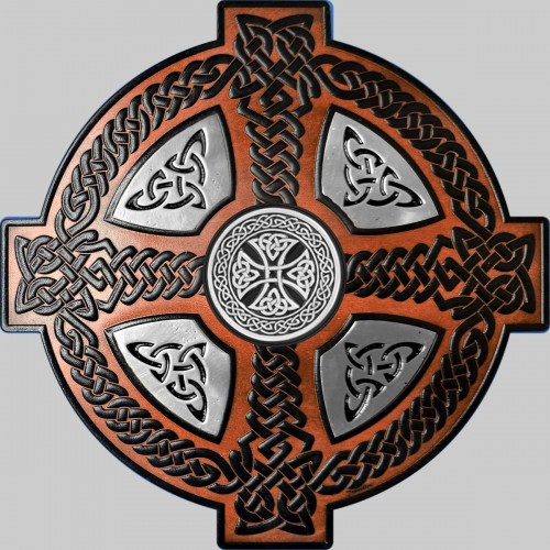 Celtic cross patch in embossed leather, metal inserts – antique brown