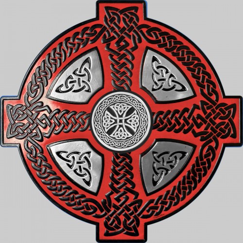 Keltenkreuz-Patch aus geprägtem Leder, Metalleinsätze – rot
