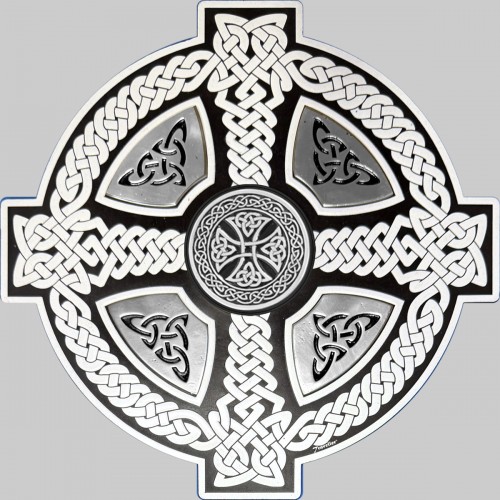 Celtic cross patch in embossed leather, metal inserts – black and white