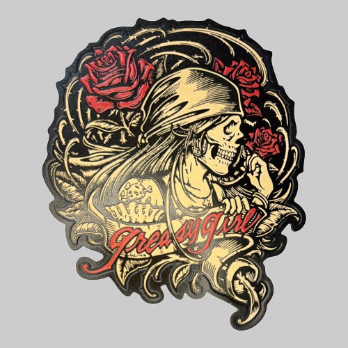 Patch Greasy Girl en cuir embouti – vintage