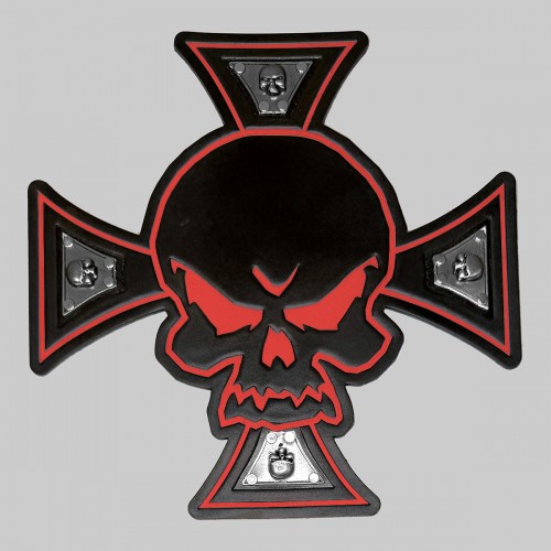 Patch tête de mort croix de Malte en cuir embouti, inserts métal, grand modèle – rouge
