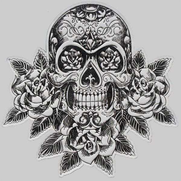 Patch tête de mort et roses en cuir embouti – blanc