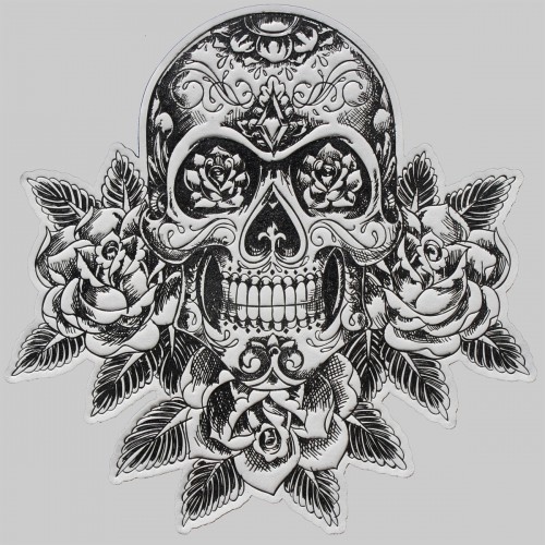 Patch tête de mort et roses en cuir embouti – blanc