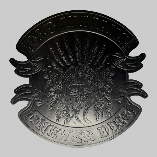 Patch Old Indians Never Die en cuir embouti – noir
