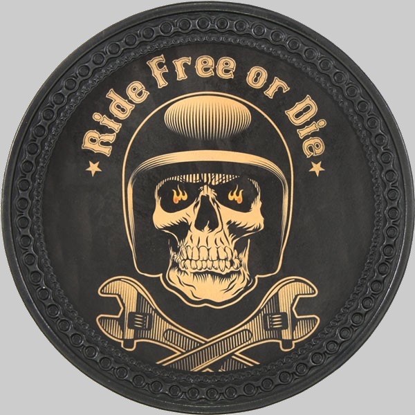 Helmet Skull “Ride Free or Die” Leather Back Patch