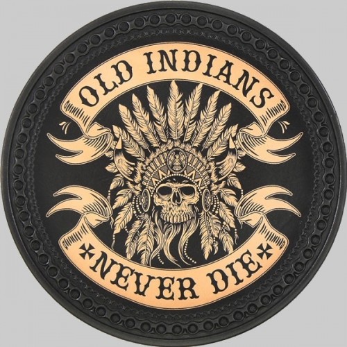 Indian Skull “Old Indians Never Die” Leather Back Patch