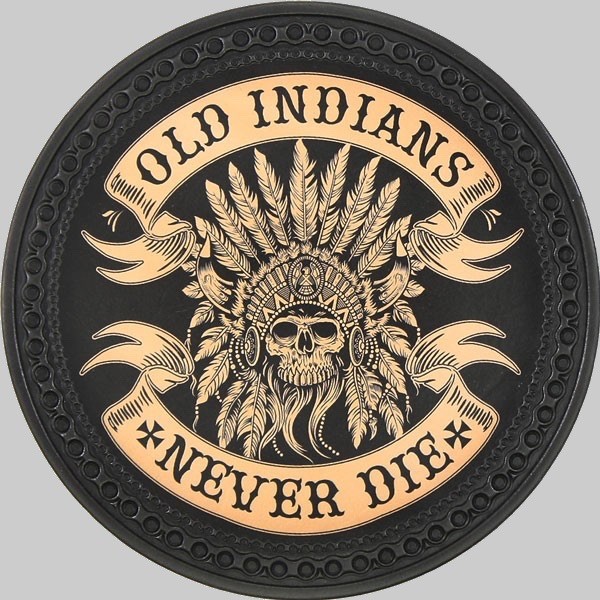 Rückenpatch Leder Indianer-Totenkopf „Old Indians Never Die“