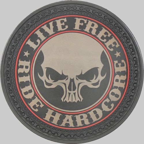 Patch dos cuir tête de mort « Live Free Ride Hardcore »