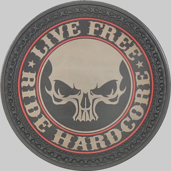 Skull “Live Free Ride Hardcore” Leather Back Patch