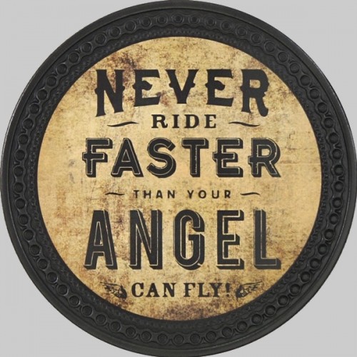 Patch dos cuir « Never Ride Faster than your Angel can Fly »
