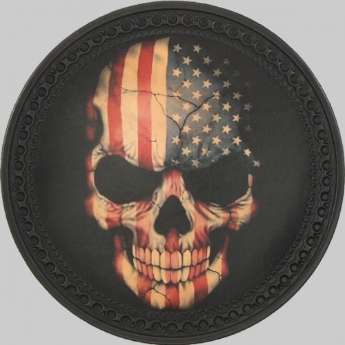 American Flag Skull Leather Back Patch