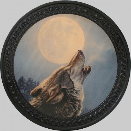 Rückenpatch Leder Wolf heult den Vollmond an