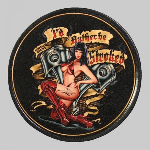 Petit patch cuir pin-up et pistons « I’d Rather Be Stroked »