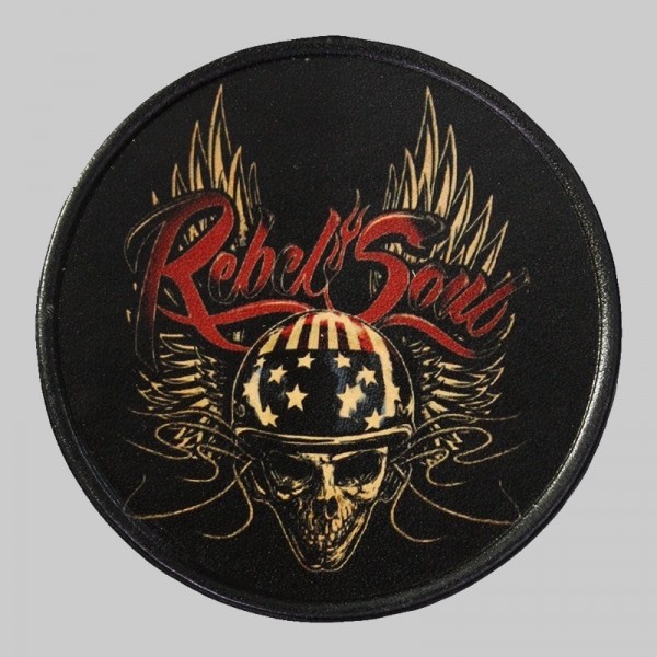 Kleiner Lederpatch Geflügelter Totenkopf „Rebel Soul“