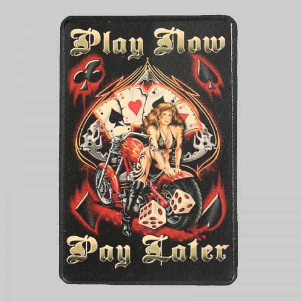 Petit patch cuir pin-up « Play Now Pay Later »