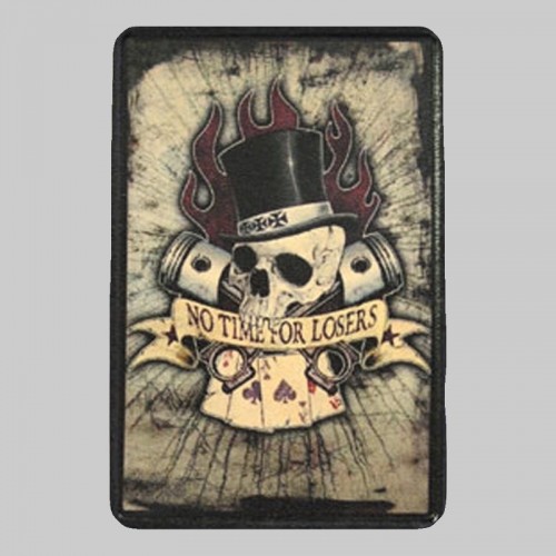 Petit patch cuir tête de mort « No Time for Losers »