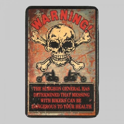 Petit patch cuir tête de mort « Warning! »