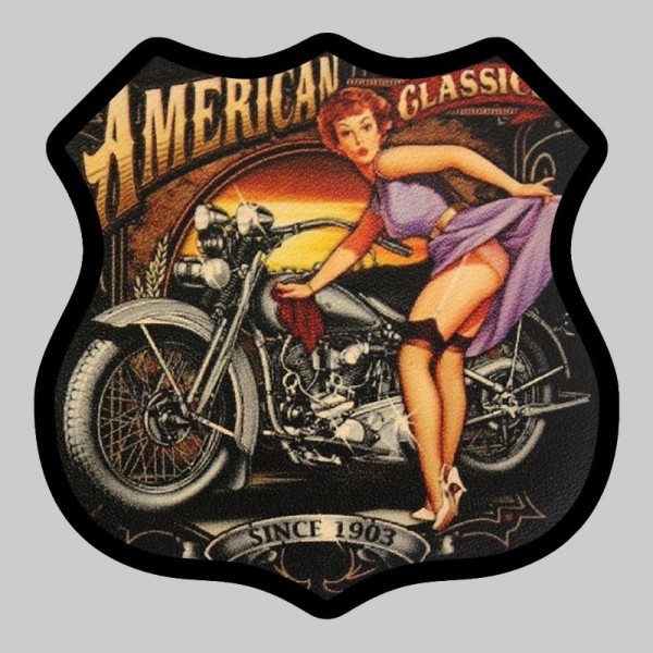 Kleiner Lederpatch Pin-up-Schild „American Classics“