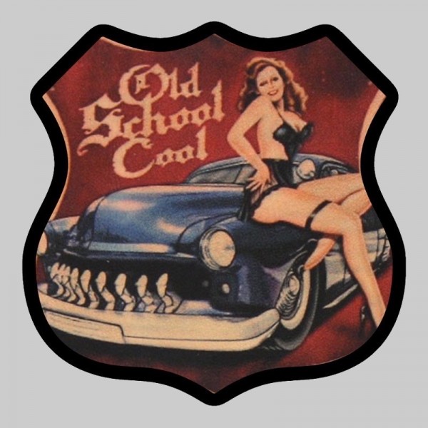 Petit patch cuir écusson pin-up « Old School Cool »