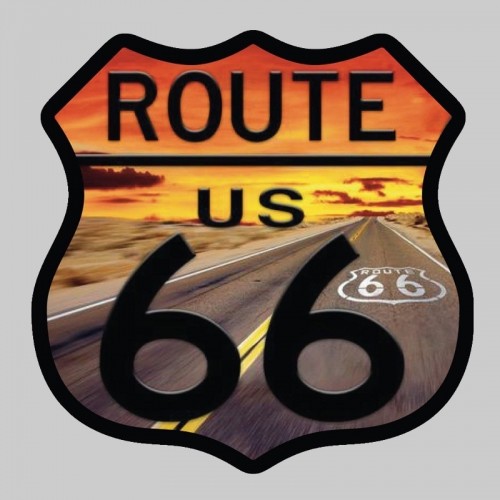 Kleiner Lederpatch Route-66-Schild Sonnenuntergang