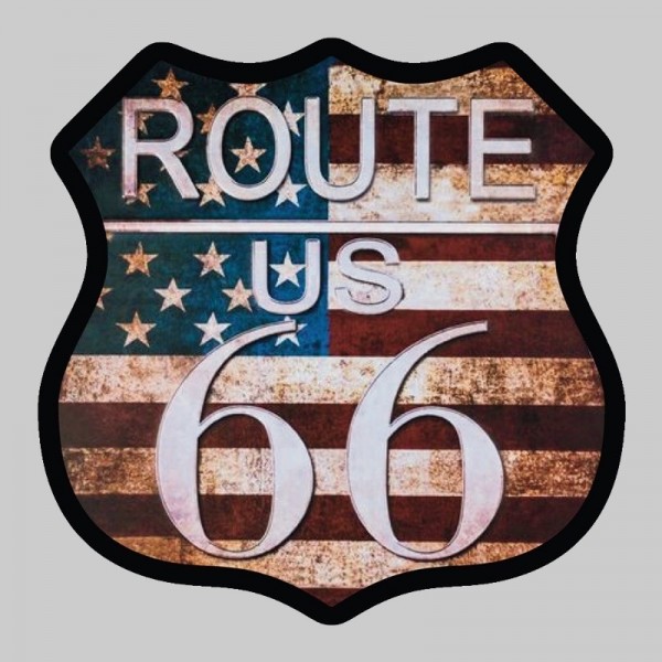 Kleiner Lederpatch Route-66-Schild US-Flagge