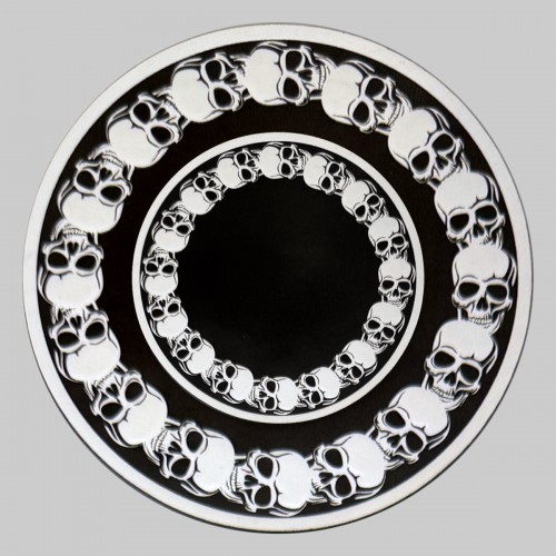 Runder Totenkopf-Patch aus geprägtem Leder, PE35 – schwarz-weiss