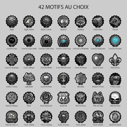 Patch rond têtes de mort en cuir embouti, PE35 – les 42 motifs au choix