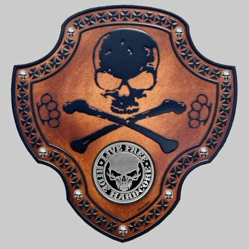 Écusson têtes de mort en cuir embouti, mini-rivets têtes de mort, GRV67 – Live Free Ride Hardcore