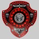 Blank skull shield in embossed leather, PG13 and pewter motif – RED AND BLACK