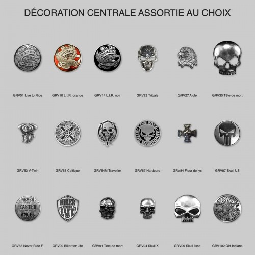 The 18 pewter motifs to choose from for the centre of the shield
