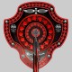Blank skull shield in embossed leather, PG13, PE35 feathers and fringes – RED AND BLACK