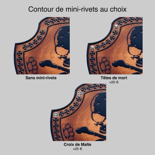 Skull shield patch – mini-rivet border of your choice: skulls or Maltese crosses