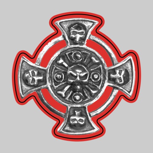 Croix de Malte tête de mort – motif à riveter en étain, rondelle de cuir rouge