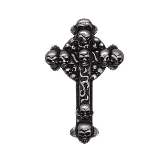 Pin Keltenkreuz mit Totenköpfen, Zinn