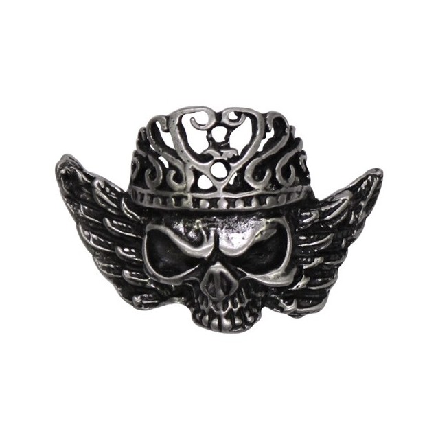 Pin’s tête de mort couronnée de roses, étain
