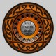 Large round Celtic leather patch, GRV88 – Never Ride Faster – aged brown