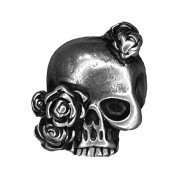 Pin Totenkopf mit Rosen, Zinn - biker