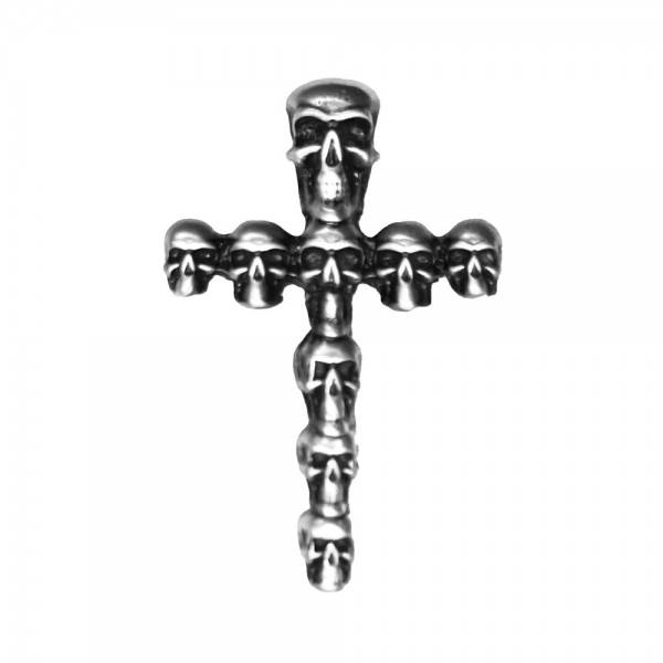 Pin’s Golgotha, croix de crânes, étain - cuir