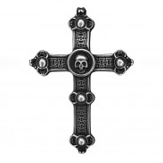 Pin Gotisches Kreuz mit Totenkopf, Zinn - biker