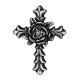 Pin’s croix à la rose, étain - cuir