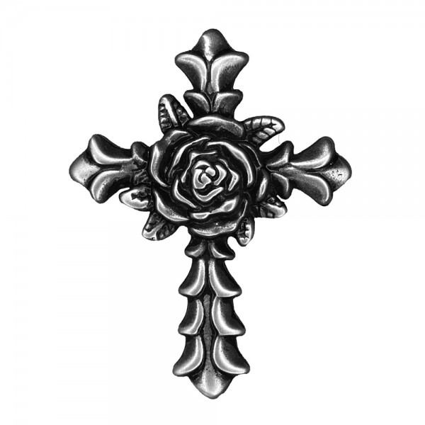 Pin Kreuz mit Rose, Zinn - biker