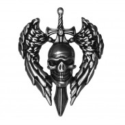 Winged Skull Sword Pin, Pewter