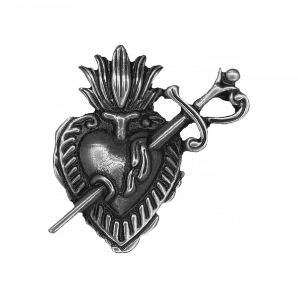 Pin Heiliges Herz mit Dolch, Zinn