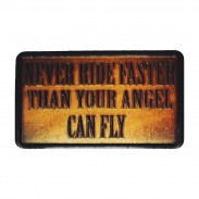 Patch Never Ride Faster en cuir embouti – marron vieilli
