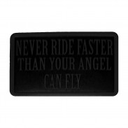 Patch Never Ride Faster en cuir embouti – noir