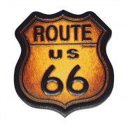 Patch Route 66 aus geprägtem Leder – Antik-Braun