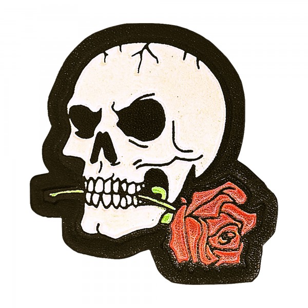 Patch Totenkopf mit Rose aus geprägtem Leder