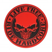 Live Free Ride Hardcore Embossed Leather Patch – red and black
