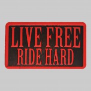 Live Free Ride Hard Embossed Leather Patch – red and black